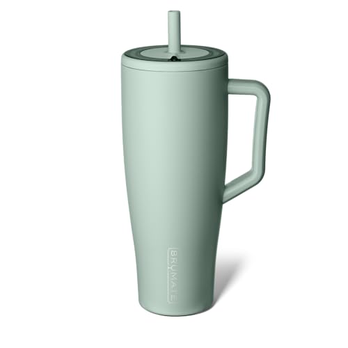 BrüMate Era 40 oz Tumbler with Handle and Straw | 100% Leakproof Insulated Water Bottle Tumbler with Lid and Flexible SoftSip Straw | Made of Stainless Steel | Cup Holder Friendly | 40oz (Sage)