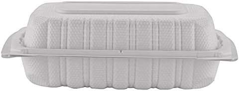 TIYA Clamshell Food Containers - White Bulk 200 Pack, 9x6 in - BPA-Free Plastic To-Go Containers - Reusable, Microwavable, Hinged, Tall Takeout Clamshells - Great for Meal Prep