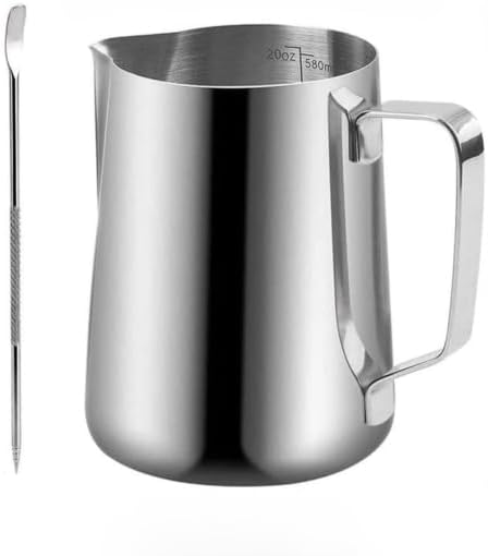 Milk Frothing Pitcher, 590ml/20oz Milk Frother Cup Stainless Steel Jug Steaming Pitcher, Milk Coffee Cappuccino Latte Art Barista Steam Pitchers Milk Jug Cup with 1 Pcs Decorating Pen