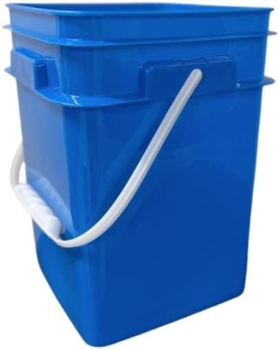 House Naturals 4 Gallon Square Food Grade Bucket Pail with Plastic Handles and Lid (Pack of 3) Made in USA containers (Aqua/Blue/Gray)