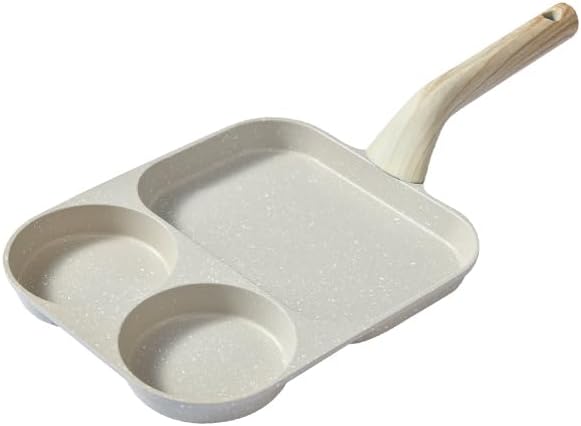 CLANK 3-in-1 Nonstick Omelet Pan with Divided Nonstick Griddle, Multi-Function Breakfast Pan/Pancake Pan for Gas and Induction Cooktops, White Granite Texture