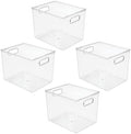 mDesign Plastic Storage Closet Organizer Bin, Container Bin for Entryway, Hallway, Linen, and Coat Closet - Organization for Clothing, Blankets, Toys, and Accessories, Ligne Collection, 4 Pack, Clear