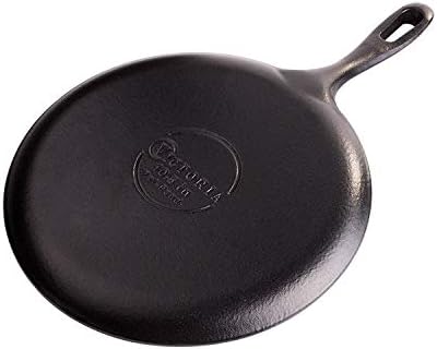 Victoria 10.5-Inch Cast Iron Comal Griddle Pan with a Long Handle, Preseasoned with Flaxseed Oil, Made in Colombia