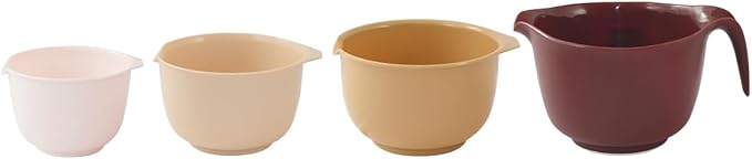 Glad Mixing Bowls with Pour Spout, Set of 4 - Nesting Plastic Bowls (1.2qt, 1.9qt, 2.8qt, and 3qt with Handle) - Non Slip Base, Dishwasher Safe Kitchen Cooking and Baking Supplies, Beige