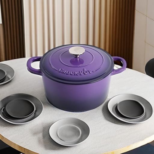 Crock-Pot Artisan 5-Quart Round Enameled Cast Iron Dutch Oven – Lavender Purple, Durable Heavy-Duty Cookware for Slow Cooking, Roasting, Baking with Lid