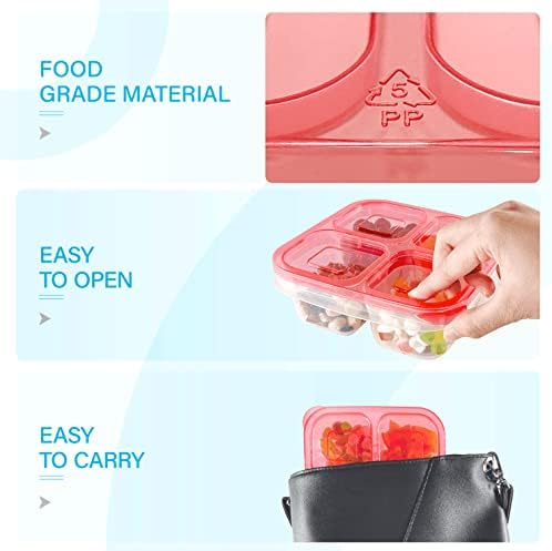 Finorder 6 Pack 4-Compartment Food Containers, Reusable Snack Containers for Kids Adults School Work Picnic, Lunch Bento Box Meal Prep Containers (Classic Color Set)