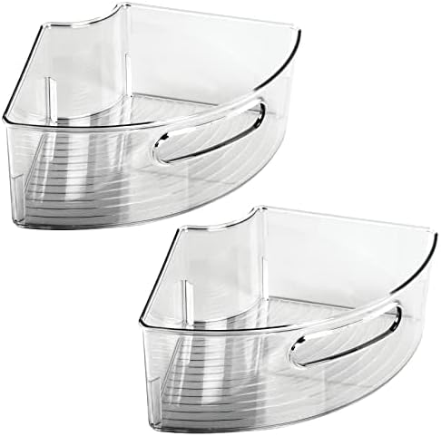 mDesign Plastic Lazy Susan Cabinet Storage Bin with Front Handle for Kitchen Countertop, Pantry, Shelf, Fridge Organization - Hold Food, Drinks, Snacks - Ligne Collection - 2 Pack - Smoke Gray Tint