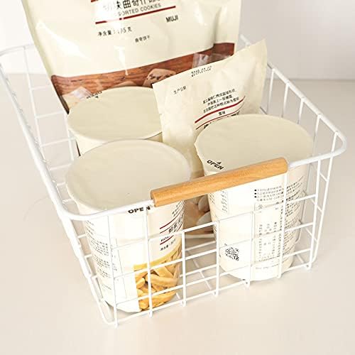 Kitchen Wire Baskets Farmhouse Decor Metal Food Storage Organizer,Household Refrigerator Bin with Built-in Handles for Cabinets, Pantry,Bathroom 4 Packs (white)