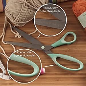 BambooMN Titanium Softgrip Scissors Set for Sewing, Arts, Crafts, Office - 10 Sets of 3 - Mint Green