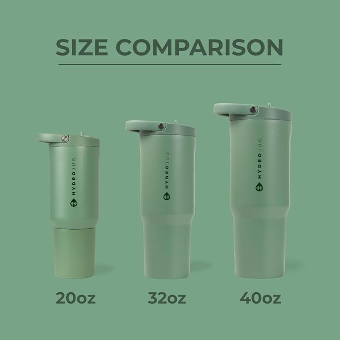 HydroJug Sport - Stainless Steel Tumbler with Straw, Vacuum Insulated, 20oz Leakproof Water Bottle, Ergonomic Design, Reusable, Dishwasher Safe, Rubber Base, Durable for Gym or Outdoors, Sage