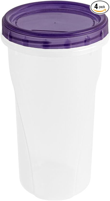 [48 Oz - Purple - 4 Pk] Large Deli Food Storage Screw And Seal Containers 48 Oz Stackable Reusable Mirowave Dishwasher Safe Quality Plastic Twist Cap Canisters 4 Pack