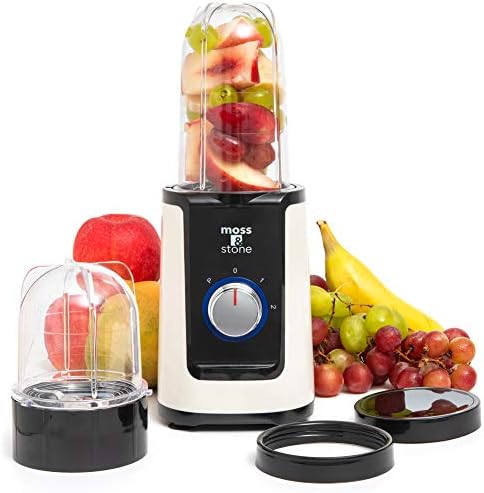 Moss & Stone MiniSmoothie Blender, Compact Personal Blender with Additional Cups Bullet Shape For Frozen Drinks, To-Go Portable Cups with Lids, Juice & Smoothie Maker