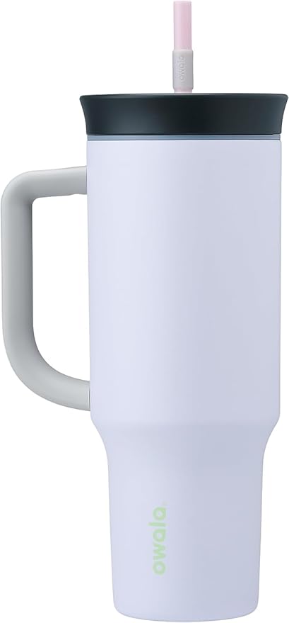 Owala Stainless Steel Triple Layer Insulated Travel Tumbler with Spill Resistant Lid, Straw, and Carry Handle, BPA Free, 40 oz, Purple (Bunny Hop) (Pack of 6)
