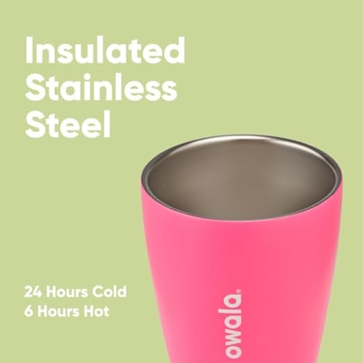 Owala SmoothSip Insulated Stainless Steel Coffee Tumbler, Reusable Iced Coffee Cup, Hot-Coffee Travel Mug, BPA Free, Perfect for Cappuccino, 10 oz, Pink (Watermelon Breeze) (Pack of 8)