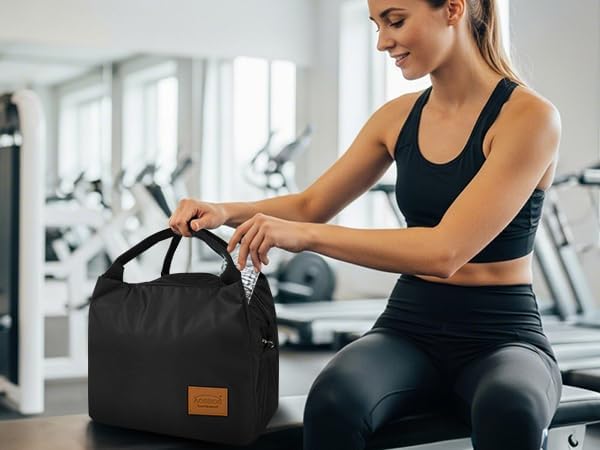 Aosbos Black Lunch Bag Women Insulated Lunch Bags for Adult Lunch Box for Women Lunchbox Lunch Tote Bento Box Cooler Bag for Work Office Picnic