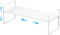 Expandable Kitchen Cabinet Shelf Organizers, Stackable Metal Pantry Storage Shelves Rack, Adjustable Counter Spice Shelf for Cabinets, Countertop, Cupboard Organizers and Storage, White