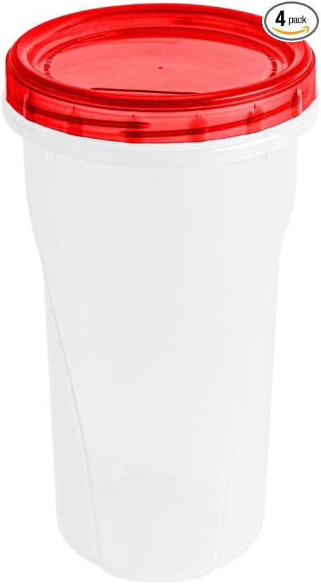 [48 Oz - Red - 4 Pk] Large Deli Food Storage Screw And Seal Containers 48 Oz Stackable Reusable Mirowave Dishwasher Safe Quality Plastic Twist Cap Canisters 4 Pack