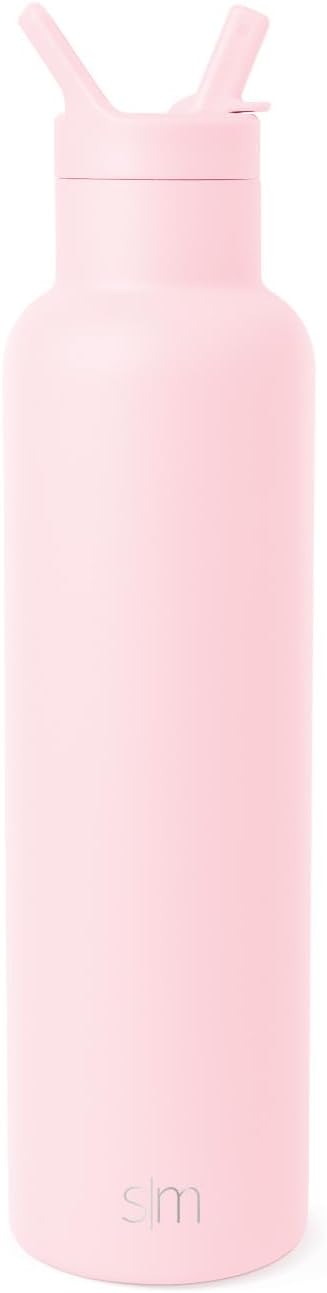 Simple Modern Water Bottle with Narrow Mouth Straw Lid Metal Thermos Vacuum Insulated Stainless Steel l Reusable Leak Proof BPA-Free Flask | Ascent Collection | 24oz, Blush