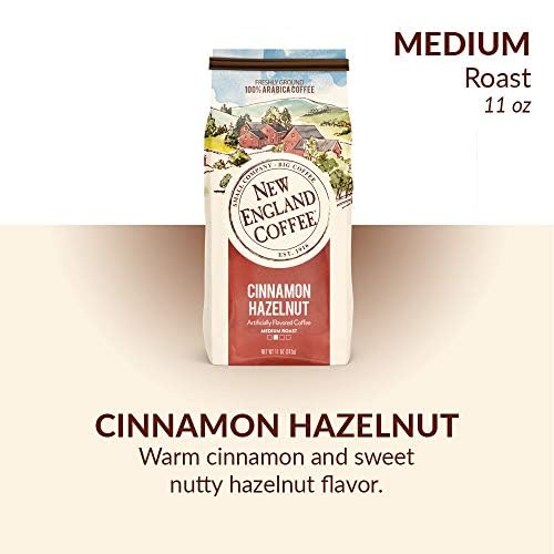 New England Coffee Cinnamon Hazelnut Medium Roast Ground Coffee, 11oz Bag (Pack of 1)