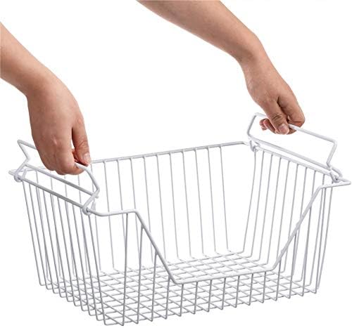 SANNO Large Stackable Wire Baskets Stacking Bins for Vegetable Storage Pantry, Fridge, and Bathroom Organization,3 pack, White