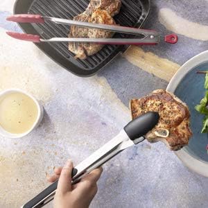 DI ORO Silicone Tongs for Cooking - Heat-Resistant Kitchen Tongs for Cooking with Silicone Tips - Small 9" & Large 12" for Nonstick Cookware - Stainless Steel Rubber Tipped (2pc, Black)