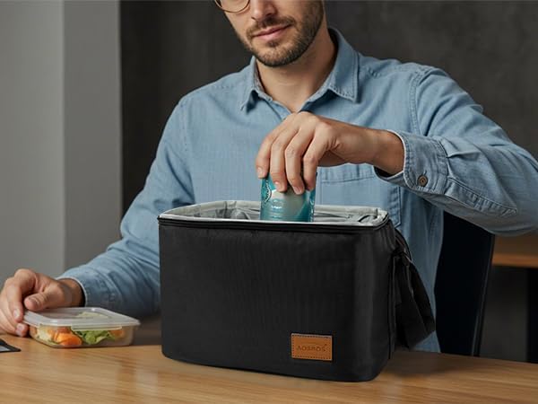 Aosbos Lunch Box for Men, Insulated Lunch Bag Adults, Leakproof Cooler Lunch Boxes, Reusable Food Containers, 7.5L Loncheras Para Hombres, Honeycomb Black