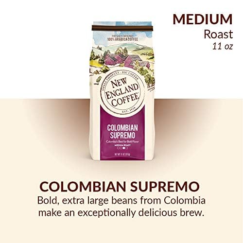 New England Coffee Colombian Supremo Medium Roast Ground Coffee, 11oz Bag (Pack of 1)