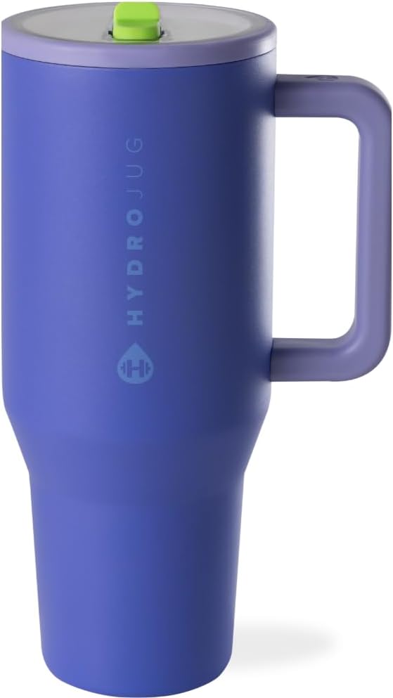 HydroJug Traveler - 40 oz Water Bottle with Handle & Flip Straw - Fits in Cup Holder, Leak Resistant Tumbler-Reusable Insulated Stainless Steel & Rubber Base - Gifts for Women & Men, Lime Rickey