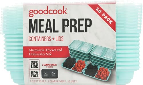 GoodCook 2-Compartment Food Storage Container Set with Snap-Shut Lids, Reusable Divided Snack Containers with Lids, Blue (Pack of 40)