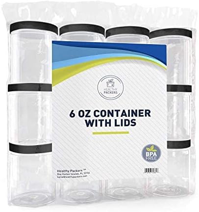 6 oz Plastic Jars with Lids (12 pack) - Clear Empty Containers for Body Lotions, Creams, Butters - Great for Storage and Organization of Crafts, Teas, and Spices