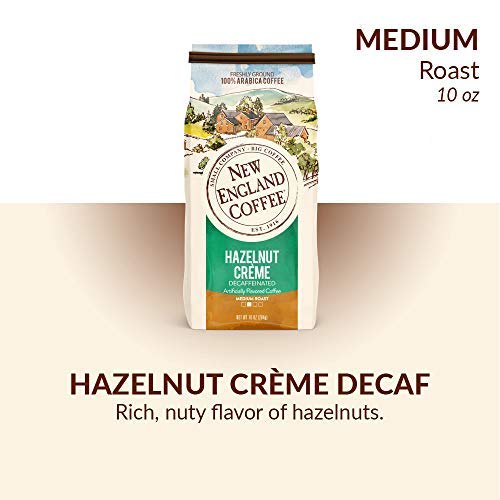 New England Coffee Hazelnut Crème Decaffeinated Medium Roast Ground Coffee, 10oz Bag (Pack of 3)
