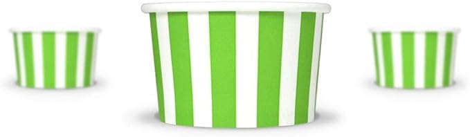 UNIQ 1000-Count 4 oz Striped Paper Ice Cream Cups Green Color | Disposable Dessert Bowls in Multiple Colors | Frozen Dessert Supplies