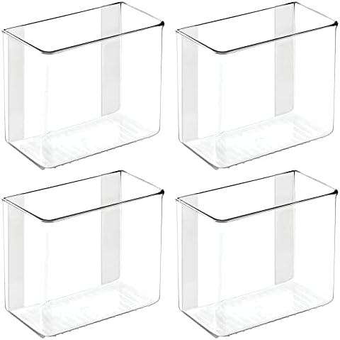 mDesign Plastic Adhesive Mount Storage Organizer Container for Kitchen or Pantry Wall Organization - Space Saving Holder for Sandwich Bags, Foil - 6" Wide - Poppon Collection - 4 Pack - Clear