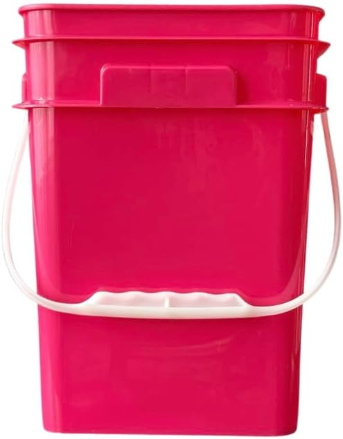House Naturals 4 Gallon Square Food Grade Bucket Pail with Plastic Handles and Lid (Pack of 3) Made in USA containers (Magenta - Black lids)