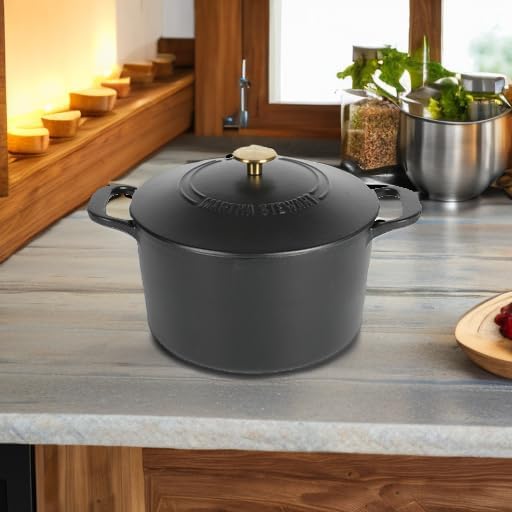 MARTHA STEWART Gatwick 7 QT Enamel Cast Iron Dutch Oven Pot with Lid, Matte Black