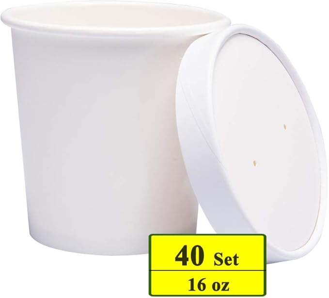 40 Count (16 oz) One - Pint Frozen Dessert Containers with Lids Ice Cream Cups with Lids