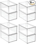 mDesign Plastic Stackable Bathroom Storage Organizer Bin with Pull Out Drawer for Cabinet, Vanity, Shelf, Cupboard, Cabinet, or Closet Organization - Lumiere Collection - 8 Pack - Clear