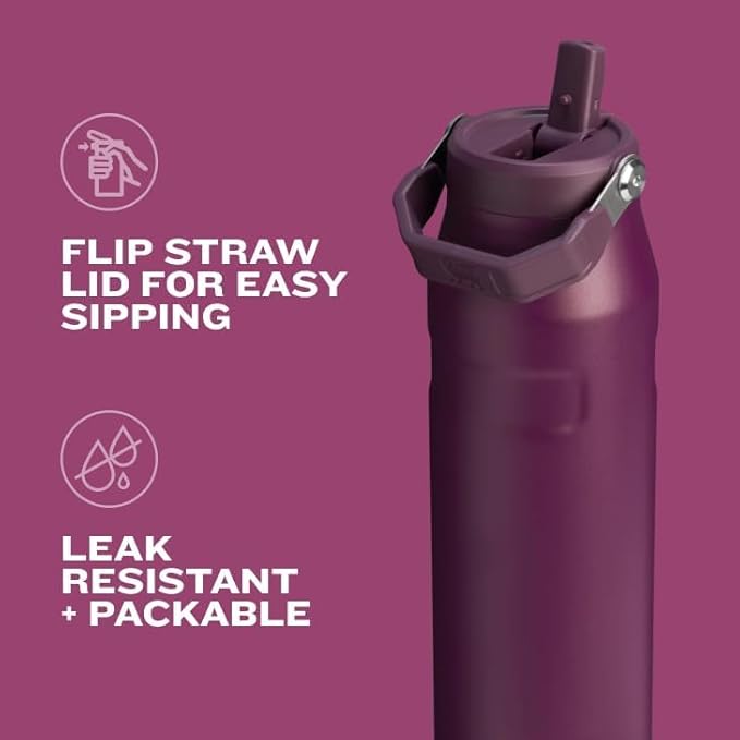 Stanley IceFlow Flip Straw 2.0 Water Bottle 24 oz | Built-In Straw for Travel and Sports | Lightweight and Leak Resistant | Insulated Stainless Steel | BPA-Free | Lupine