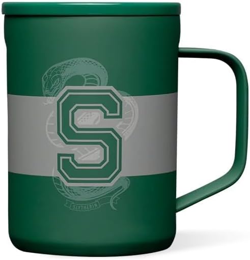 Corkcicle Harry Potter Coffee Mug - Stainless Steel Insulated Cup With Lid For Tea & Coffee - Non-Slip Silicone Base - Durable Travel Mug - Dishwasher Safe - BPA Free - Easy Grip - 16 oz - Slytherin
