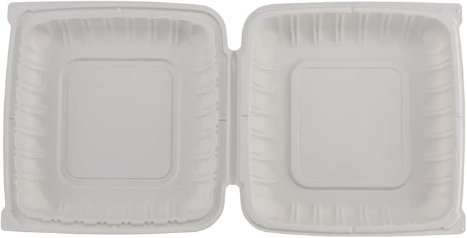 TIYA Clamshell Food Containers - White Bulk 150 Pack, 9x9 in - BPA-Free Plastic To-Go Containers - Microwavable, Hinged, Tall Reusable Clamshells - Great for Meal Prep