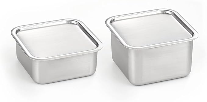 CuBE Medium 2PCS Set 1000ml 650ml Stainless Steel Food Storage Containers With Lids and a Net Kitchen Appliances Dishwasher Safe Premium South Korea