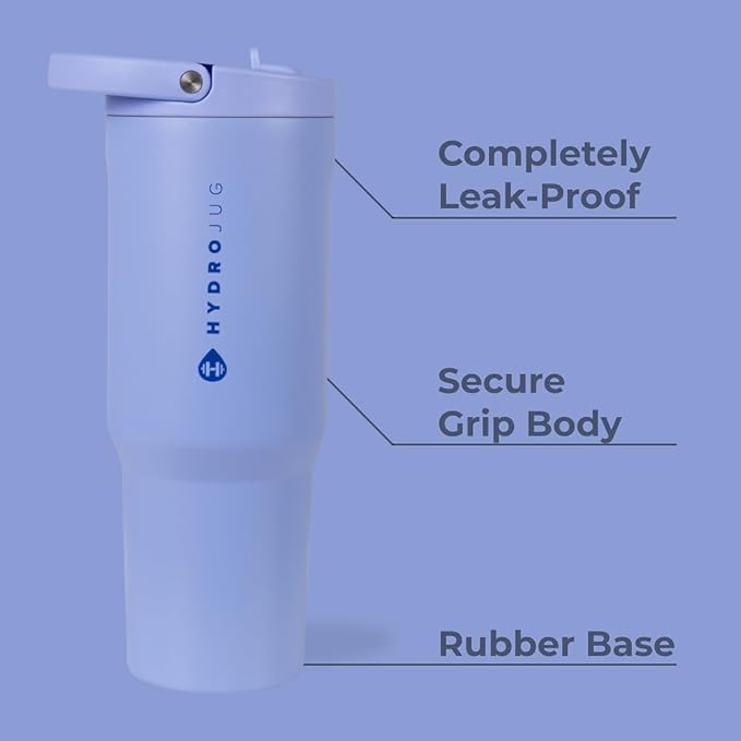 HydroJug Sport - Stainless Steel Tumbler with Straw, Vacuum Insulated, 32oz Leakproof Water Bottle, Ergonomic Design, Reusable, Dishwasher Safe, Rubber Base, Durable for Gym or Outdoors, Peri