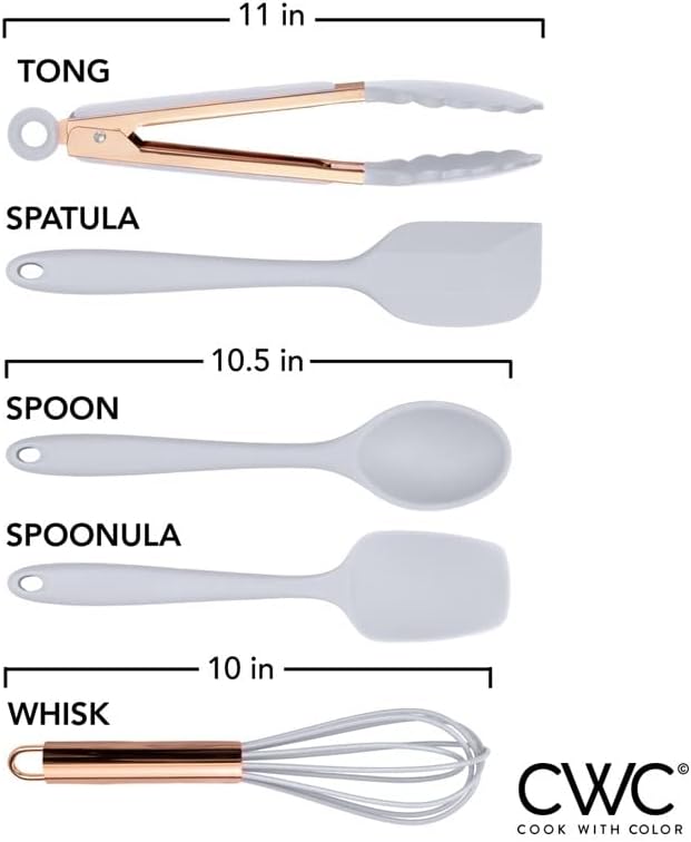 COOK WITH COLOR Silicone Cooking Utensils, Kitchen Utensil Set, Easy to Clean Silicone Kitchen Utensils, Cooking Utensils for Nonstick Cookware, Kitchen Gadgets Set, Standard, White