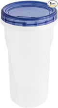 [48 Oz - Blue - 4 Pk] Large Deli Food Storage Screw And Seal Containers 48 Oz Stackable Reusable Mirowave Dishwasher Safe Quality Plastic Twist Cap Canisters 4 Pack