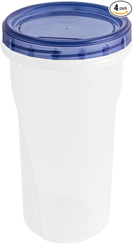 [48 Oz - Blue - 4 Pk] Large Deli Food Storage Screw And Seal Containers 48 Oz Stackable Reusable Mirowave Dishwasher Safe Quality Plastic Twist Cap Canisters 4 Pack