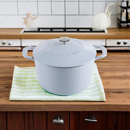 MARTHA STEWART Gatwick 7 QT Enamel Cast Iron Dutch Oven Pot With Lid, Lavender Purple