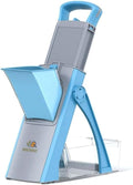 New Upgrade Safe Mandoline Slicer Plus, Biger Size, Adjustable Vegetable Food Chopper Potato Fries Cutter, Detachable Blade, Kitchen Chopping Artifact with Container. Blue