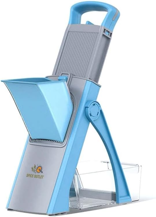 New Upgrade Safe Mandoline Slicer Plus, Biger Size, Adjustable Vegetable Food Chopper Potato Fries Cutter, Detachable Blade, Kitchen Chopping Artifact with Container. Blue