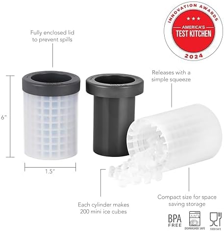 Tovolo Mini Ice Cylinder Squeeze Release Pack of 2 Mini Nugget Ice Maker 200 Cubes Per Mold, BPA Free Dishwasher Safe Compact Mini Ice Cube Cylinder Silicone Molds Compact Design Apartment Essentials