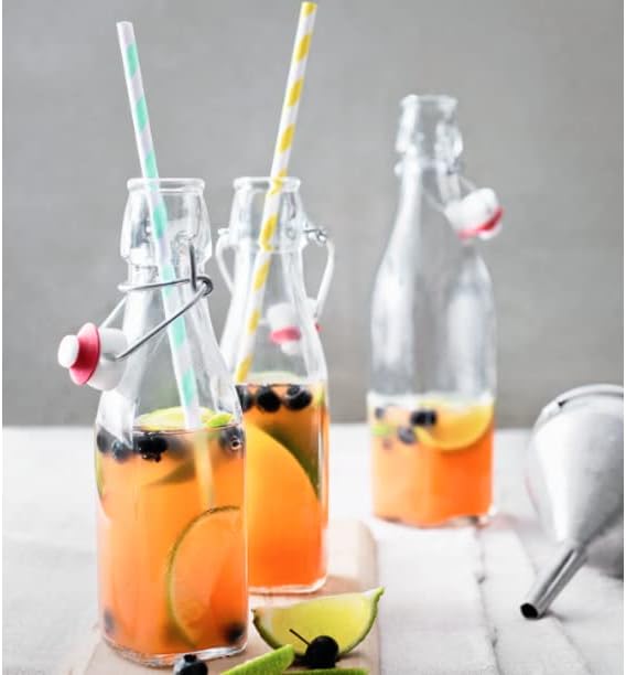 Bormioli Rocco Swing Top Glass Bottle (Set of 4) - Reusable Container with Secure Metal Clasp, Ideal for Homemade Juices, Oil Infusions, Condiments, Mixers - Everyday Drinking Glasses (33.75 Oz.)